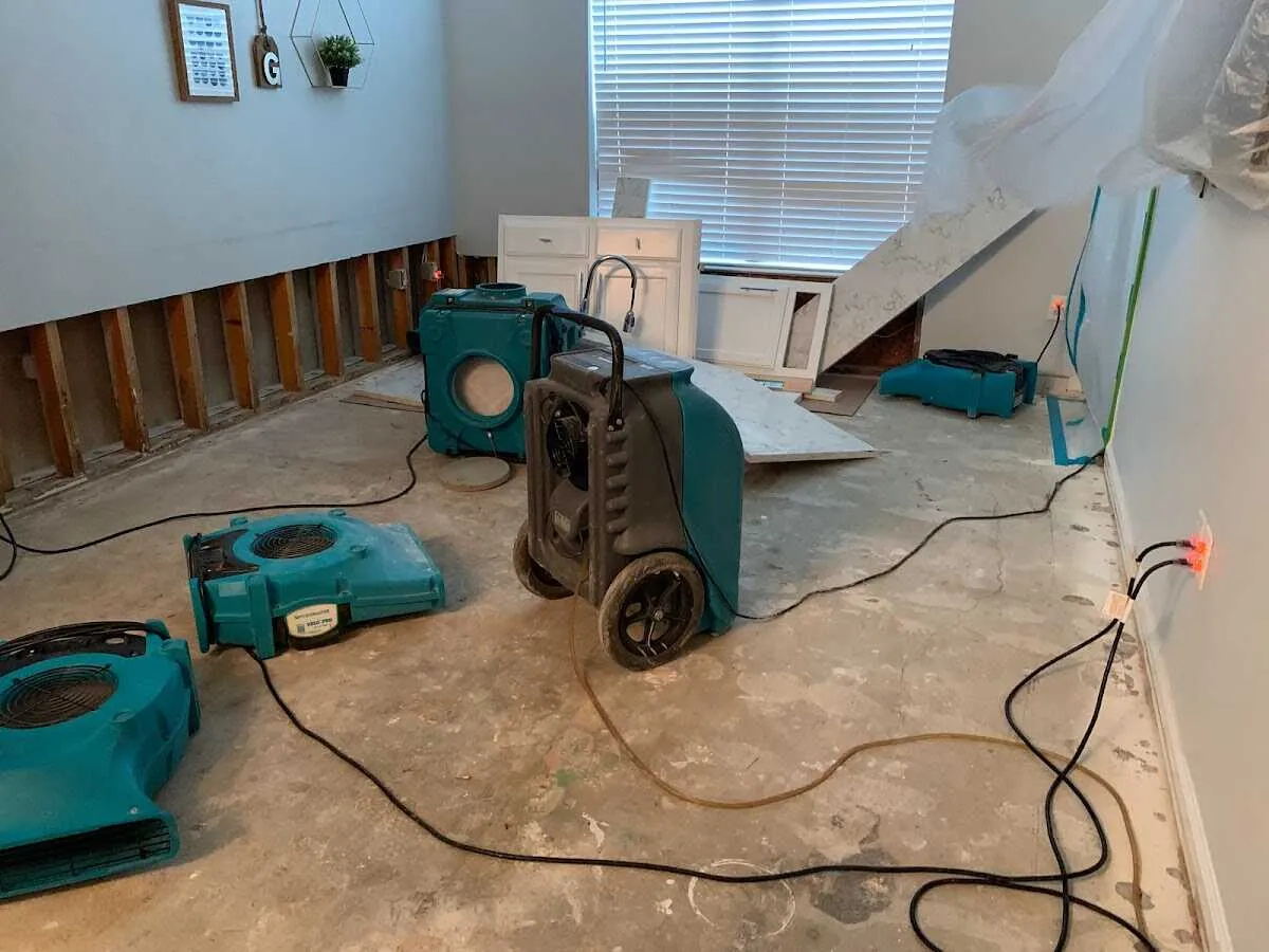 Dehumidifier in flood-cut room for Water Damage Restoration in Baldwinsville